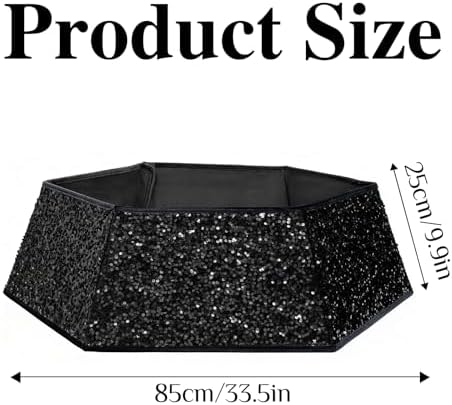 XmasExp Christmas Tree Collar, 33.5 inch Sequin Halloween Tree Skirt Stand Base Cover for Home Decor, Large Size 6 Piece Black