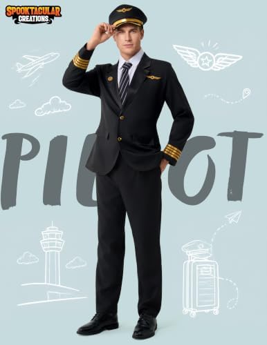 Spooktacular Creations Pilot Captain Costume Men, Pilot Uniform, Flight Jackets Outfit, Adult Halloween Captain Costumes
