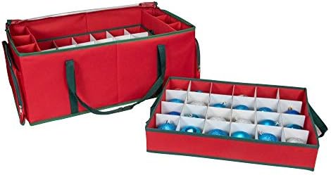 24" Red and Green Christmas Ornament Storage Bag with Removable Dividers