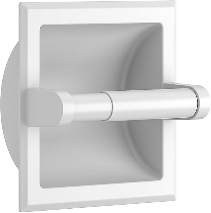 FORIOUS Recessed Toilet Paper Holder, Stainless Steel Durable Tissue Roll Holder Wall Mount for Bathroom Space Saving Design with Mounting Bracket, in Wall Toilet Paper Dispenser Insert, White