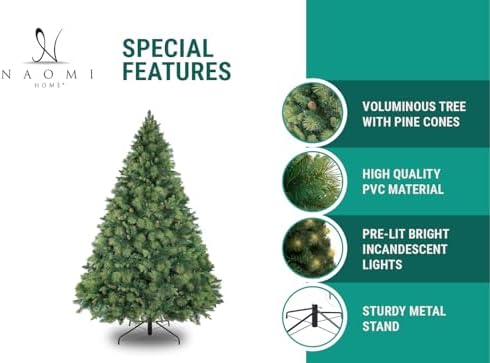 Naomi Home 9ft Artificial Prelit Pine Cone Christmas Tree
