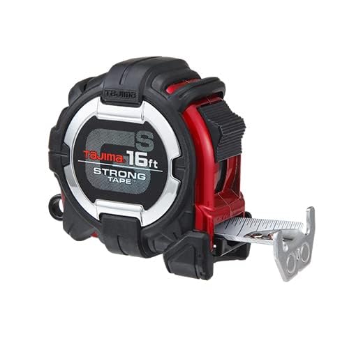 TAJIMA Tape Measure - 16ft x 1in GS-Lock Measuring Tape with Horned Magnetic Hook & Compatible Clip - GS-MC16BW