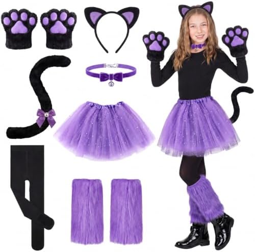 Haull 7 Pcs Halloween Cat Costume Accessories Girl Kid