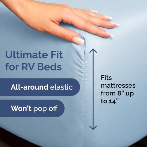 Short Queen Size 4 Piece Bed Sheet Set - RV Short Queen Sheets - Light Blue
