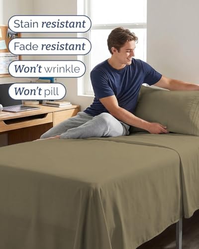 Twin XL Size 3 Piece Sheet Set - Comfy Breathable & Cooling Sheets - Khaki