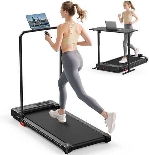 Walking Pad Treadmill for Home - Folding Treadmills with Handle Bar Portable Compact Fold up Indoor Foldable Handles Electric Walk Pads Small Spaces Mini Running Quiet Under Bed Office