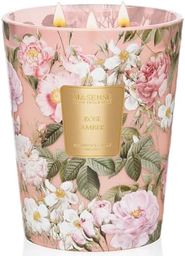 M&SENSE Rose Amber Soy Candle, 35oz 3-Wick, Romantic Women's Gift