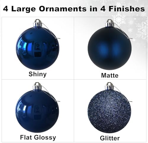 Navy Blue 4.0" Large Christmas Balls - Christmas Tree Decoration Ornaments Shatterproof Hanging Balls for Birthday Halloween Holiday Wedding Decorations Set of 4pcs