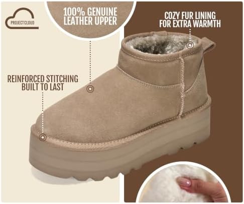 Project Cloud 100% Genuine Leather Ankle Boots for Women Platform Boots