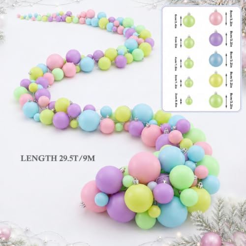 Sosation 29.5Ft Christmas Ball Ornament Garland, Pastel, Matte
