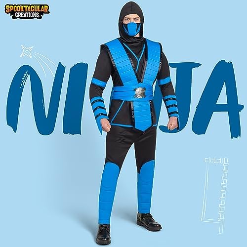 Spooktacular Creations Men Blue Ninja Costume Set for Adult Halloween Dress Up Party Cosplay
