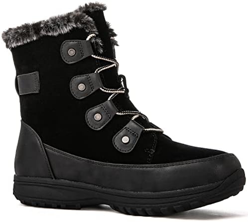 GLOBALWIN Women's Snow Boots Waterproof Ankle Booties Winter Boots For Women, Insulated Warm Black Fur Boots, Non-Slip Outdoor Hiking Boots For Rain and Snow