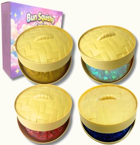 Stress Relief Squishy, 4Pcs White Gold Red Blue Bun Squishies Toys