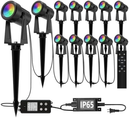 SUNTHIN Outdoor RGBW Landscape Lighting with Remote, Dusk to Dawn, 12 Pack