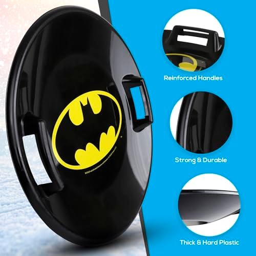 Slippery Racer Heavy-Duty Cold Resistant Downhill Pro Adults and Kids Plastic Outdoor Winter Saucer Disc Snow Sled with Handles (Batman, 3)