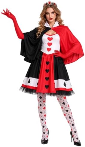 5PCS Red and Black Queen Costume for Women Halloween Playing Card Outfit