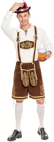 Spooktacular Creations Lederhosen Men Oktoberfest Outfit Costume, Halloween German Bavarian Costume for Adults Beer Festival