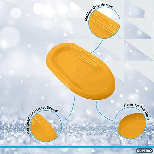 Superio Toboggan Snow Sleds for Kids and Adults, 2 Pack Heavy Duty Plastic Sliders with Handles and Hole for Pull Ropes- Kid and Adult Winter Fun