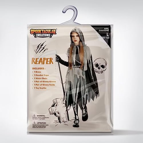 Spooktacular Creations Girl Grim Reaper Costume with Gloves and Tights Glow in the Dark, Scary Halloween Costume