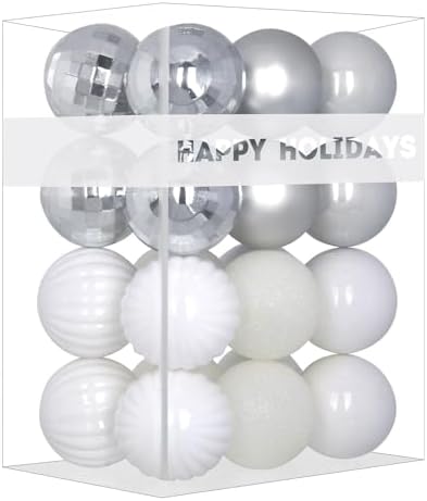 White & Silver 3.2" Large Christmas Balls - Christmas Tree Decoration Ornaments Shatterproof Hanging Balls for Birthday Halloween Holiday Wedding Decorations Set of 24pcs