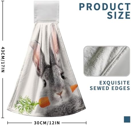 Easter Bunny Hanging Kitchen Towels Spring Easter Grey Rabbit Hand Towels with Hanging Loops Super Absorbent Soft Kitchen Tie Towel Fast Drying Bath Hand Towel for Bathroom Kitchen Set of 2