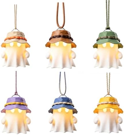 Cute Camping Ghost Night Light, Ghost Squad 3D Printed Lantern Shade Set, Cute Home Decor Squishy Lamp, for Birthday Halloween Decorations ，6Pcs