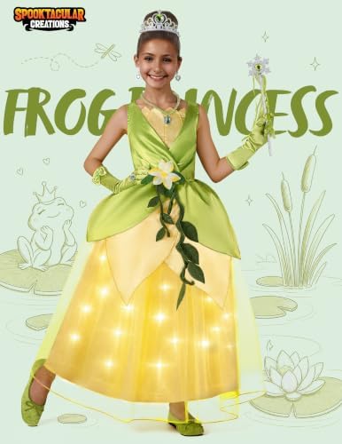 Spooktacular Creations Halloween Girls Frog Princess Dress, Green Fairy Costume for Kids, Fancy Dress for Birthday, Cosplay