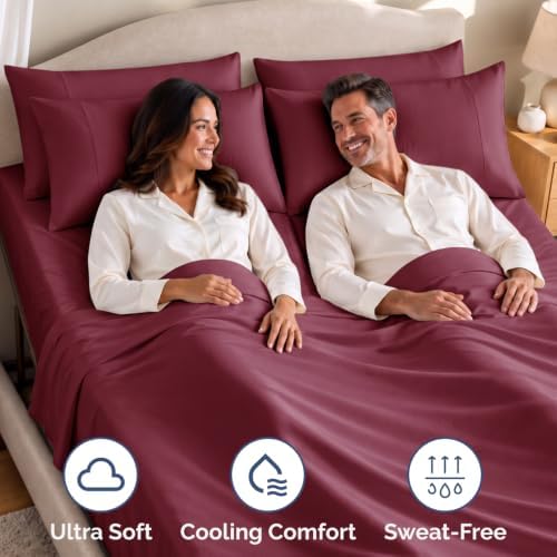 Flex Top Split Head King 4 Piece Sheet Set - Soft & Breathable - Burgundy