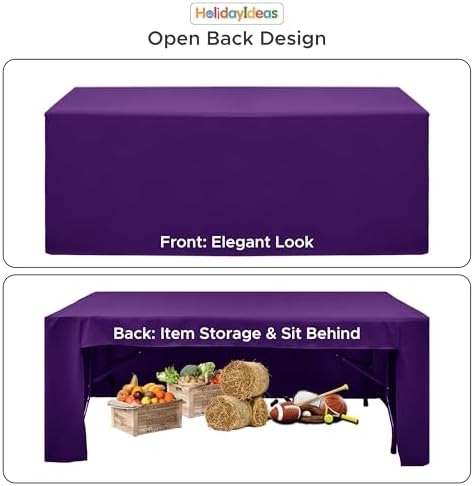 HolidayIdeas 4-Pack 4ft Open Back Fitted Tablecloths for Craft Shows Purple