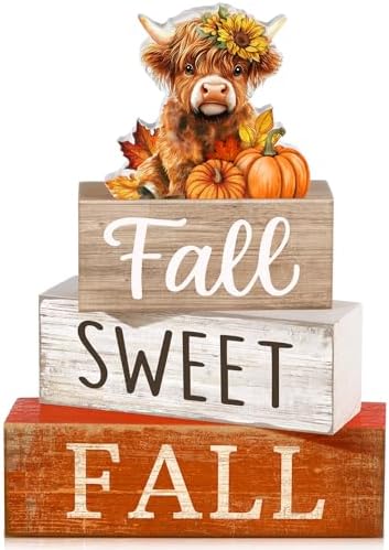 Moucuny 4 Pcs Highland Cow Fall Table Decorations, Sweet Fall Pumpkin Signs