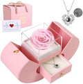 Preserved Real Pink Rose with I Love You Necklace 100 Languages, Gifts for Girlfriend, Women, Mom, Wife, Gifts Idea on Christmas, Valentine's Day, Mother's Day, Birthday, Anniversary, Thanksgiving