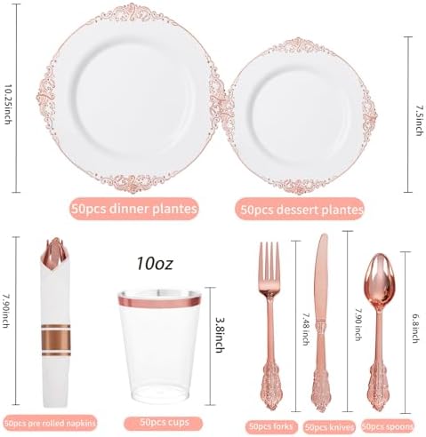 Hioasis 350 Pcs Rose Gold Plates for Party