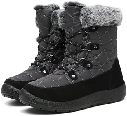 ZEENXIUYA Womens Snow Boots Comfortable Warm Fur Lined Winter Waterproof Flat Lace-Up Ankle Boots Outdoor Winter Booties