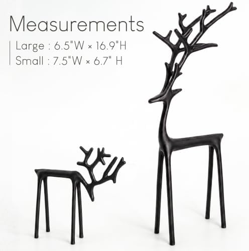 Christmas Decorations - Set of 2 Sculpted Black Metal Reindeer Statues