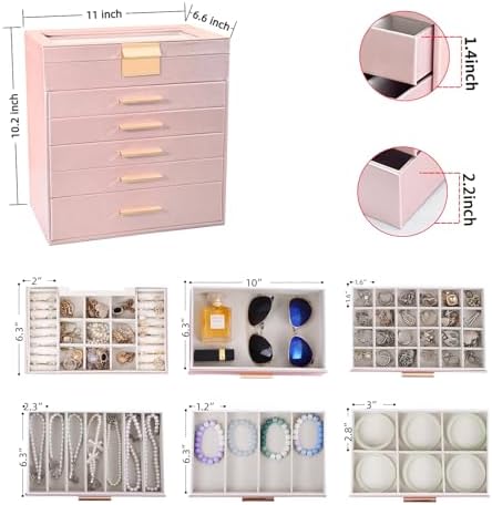 BOOVO Jewelry Boxes for Women, White and Black 6 Layer Large Jewelry Box for Necklace, Bracelet, Earrings, Rings Storage, Jewelry holder Organizer for Girls Gift (Rose gold, 6 layer)