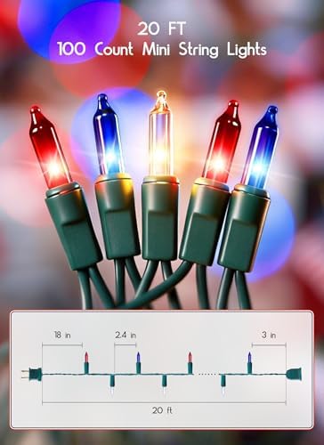 Minetom Red White Blue Lights Green Wire 100 Count 4th July Decoration
