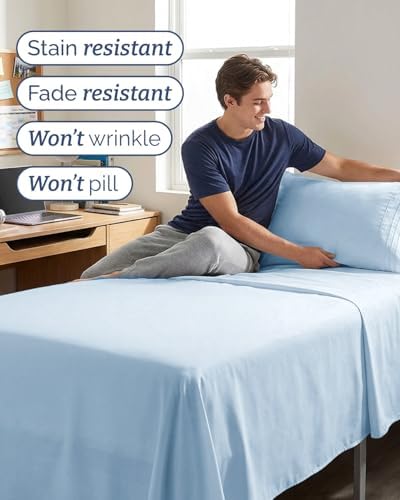 Twin XL Size 3 Piece Sheet Set - Breathable & Cooling Sheets - Light Blue