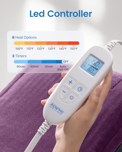 RENPHO Electric Heating Pad for Back with 6 Heat Levels, Christmas Gift
