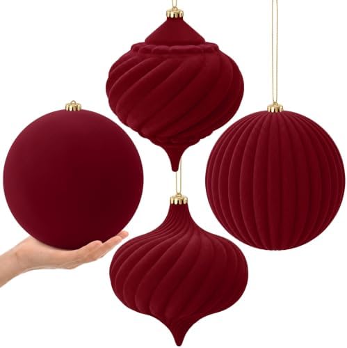 Civaner 4 Pcs Large Velvet Christmas Ball,8 Inch,Burgundy