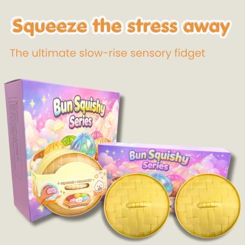 Stress Relief Squishy, Purple Bun Slow Rising Squishies with Steamer Box