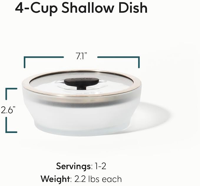 Anyday 4-Cup Microwave Cookware Glass Container (Black Sesame) | Glass Lid, Plastic-Free Shallow Food Storage, Airtight Steamer, Vented Lid, Microwave-Safe Reheating, Steaming Vegetables