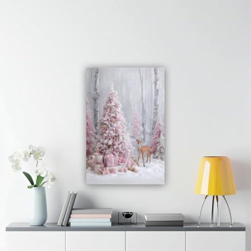 JDBeehpy Pink Christmas Tree and Gift Box Wall Art Unframed 8x12inch