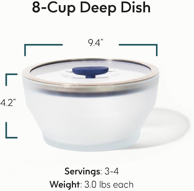 Anyday 8-Cup Glass Container for Microwave Cookware with Lid (Blueberry) | Plastic-Free Deep Food Storage, Stackable Steamer, Vented Lid for Microwave-Safe Reheating, Steaming Vegetables and Rice