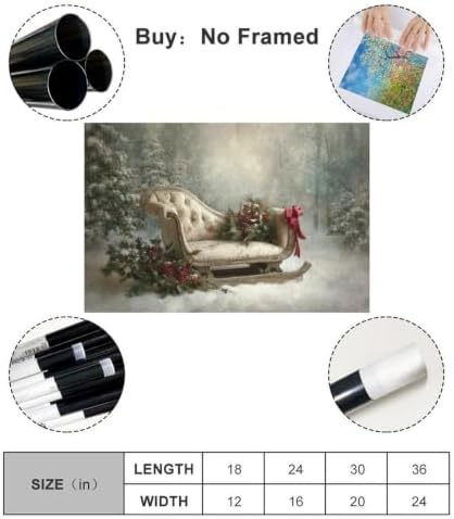JDBeehpy Retro Christmas Sleigh Wall Art Canvas Prints Unframed 24x36inch