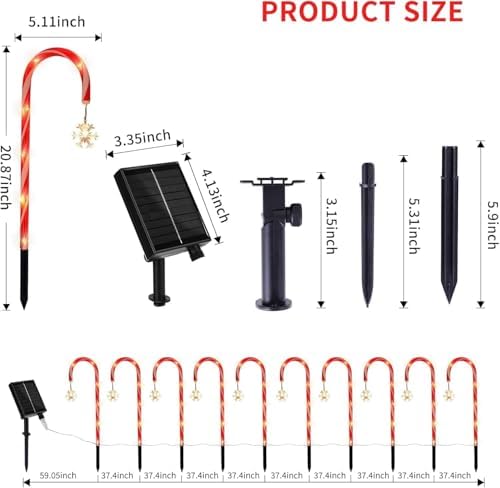 20 Pack Solar Candy Cane Pathway Lights, Warm White Christmas Yard Decor