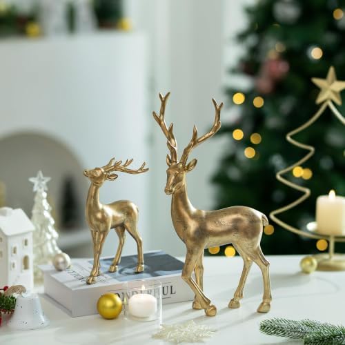 Hanobe 2Pcs Gold Reindeer Christmas Decoration Indoor for Table Centerpiece
