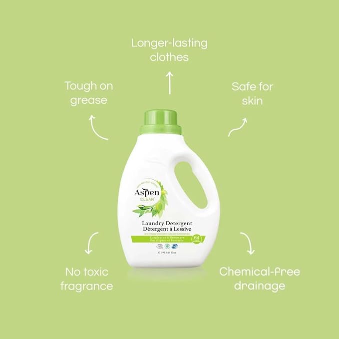 AspenClean | HE Liquid Laundry Detergent | Eucalyptus and Rosemary | Non - Toxic | 100% Natural | EWG Verified | Safe for Babies, Pets & Kids | 64 fl oz