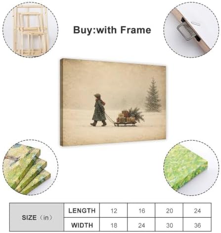Vintage Child Sled Wrapped Boxes Evergreen Snow Christmas Canvas Wall Art