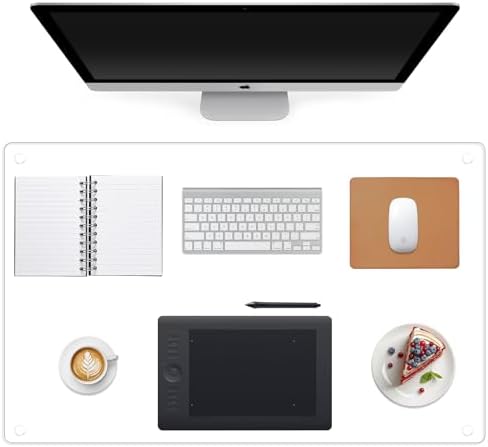Tempered Glass Desk Pad to Protect Desk,Clear Office Desk Pad for Keyboard and Computer Monitor,Glass Desk Mat for Desktop Dry Erase,18 x 24 inch