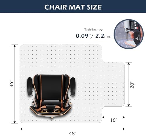 SALLOUS Chair Mat for Carpet, 36" x 48" Office Heavy Duty Chair Mat with Lip, Gaming Chair Mat for Carpeted Floors, Floor Protector Computer Desk Mat for Home Office (Clear, Extended Lip)